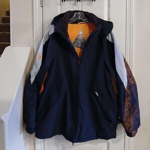 Y2K VTG Volcom Black/Orange Thermonite Insulated Snowboard Ski Jacket Hood XL